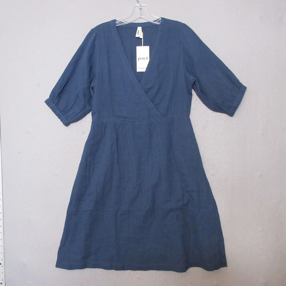 Pact Navy Blue Wrap-Style Linen Dress